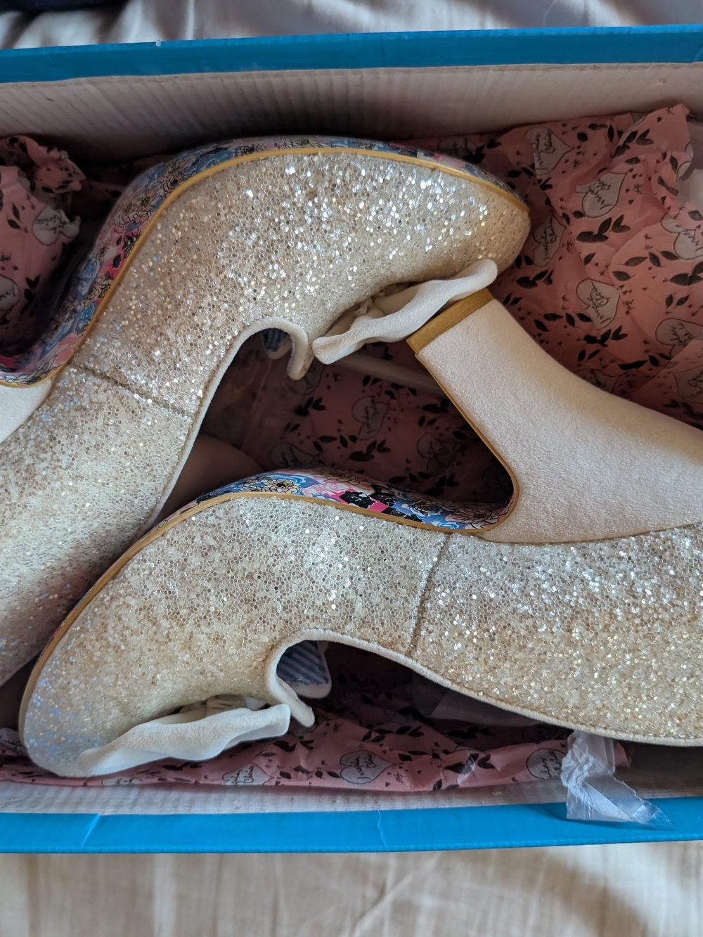 Irregular Choice Nick Of Time Heels White Glitter
